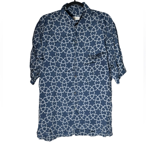Brioni Other - Brioni Button Down Shirt Men’s Medium 100% Rayon Blue Geo Print Luxury Deisgner